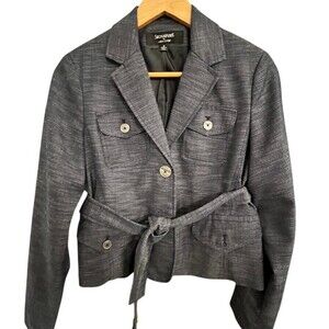 Signature by Larry Levine Blazer Womens Size 6 Gray Textured Belted Jacket